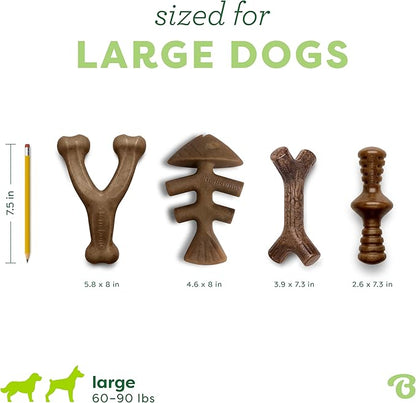 Benebone Large 4-Pack Dog Toys for Aggressive Chewers – Durable Dog Bones, Made in USA – Dog Toys for Large Dogs Under 90 lbs