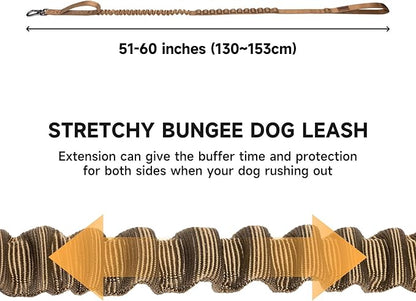 EXCELLENT ELITE SPANKER Tactical Bungee Dog Leash Military Adjustable Dog Leash Quick Release Elastic Leads Rope with 2 Control Handle(Coyote Brown)