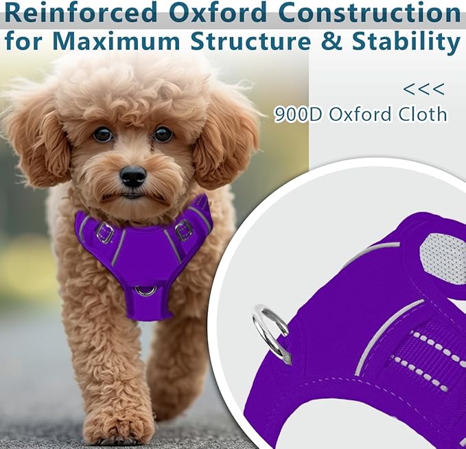 BARKBAY Dog Harness No Pull Oxford with ID Tag Pocket - Heavy Duty, Reflective, Easy Control for Large Dogs(Purple Oxford,XS)