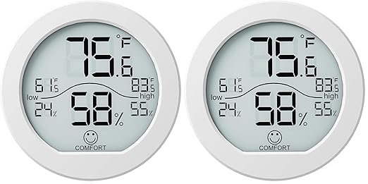 SECRUI Digital Hygrometer Thermometer for Room Temperature Humidity Meter Indoor Thermometer Accuracy Calibration LCD Temperature Sensor with Maximum and Minimum Records, TH1, White (Pack of 2)