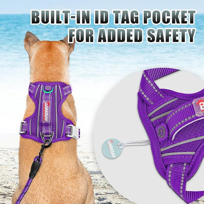 BARKBAY No Pull Dog Harness Large Reflective Dog Harness with Front Clip and Easy Control Handle for Walking Training Running with ID tag Pocket(Purple,XL)