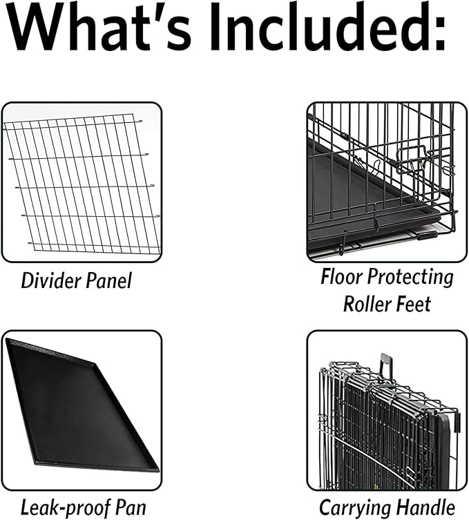 MidWest Homes for Pets Large Ovation Single Door Folding Dog Crate, 42-Inches, Space-Saving Patented Up & Away Door, Leak-Proof Pan, Divider Panel, Black