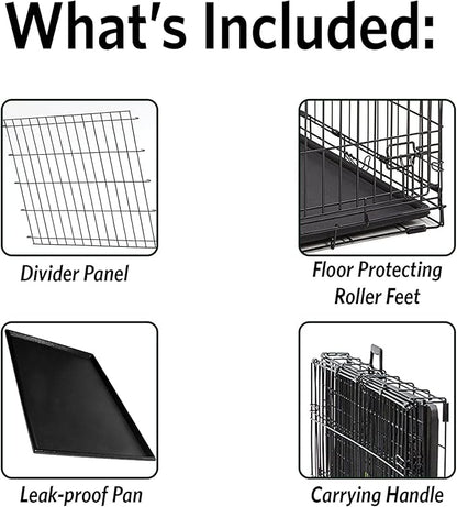 MidWest Homes for Pets Large Ovation Single Door Folding Dog Crate, 42-Inches, Space-Saving Patented Up & Away Door, Leak-Proof Pan, Divider Panel, Black