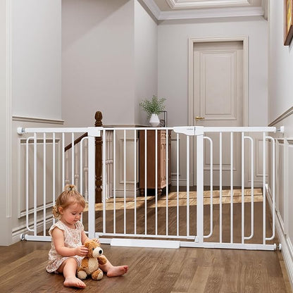 Cumbor 29.7-51.5" Baby Gate (White) & 36.6-69" Extra Wide Dog Gate (White) for Stairs, Doorways & Hallways