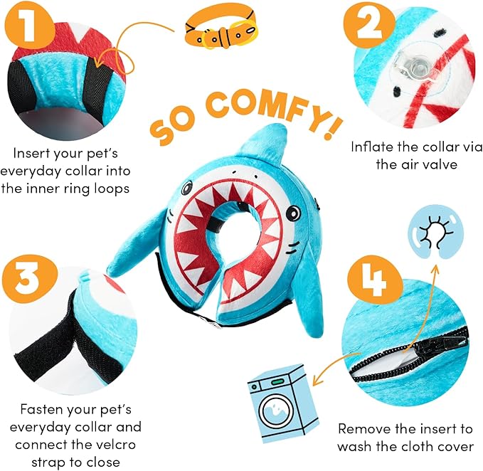 BENCMATE Inflatable Dog Cone Collar Alternative, Soft Dog Cone for Small Medium Large Dogs and Cats, Neck Recovery ECollar Donut Collar After Surgery (XLarge, Shark)