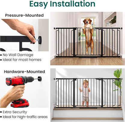 Cumbor Extra Wide Baby Gate, 36.6-69" Walk-Through Dog Gate for Stairs, Doorways & Hallways, 30.5“ Tall, Auto-Close & Dual-Swing Safety Child Gate Indoor, Easy Install Pressure-Mounted Pet Gate, Black