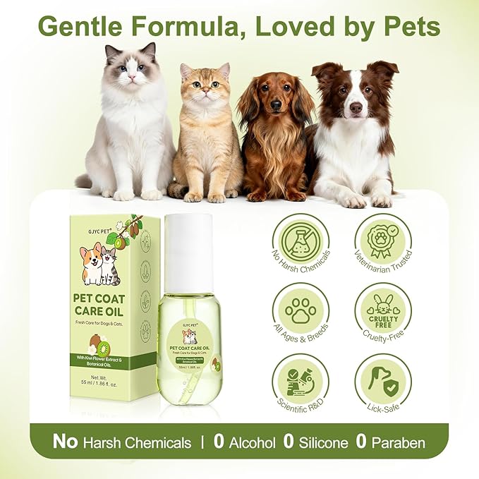 Pet Coat Care Oil, Kiwi Seed & Olive Infusion | Structural Strengthening Serum Minimizes Breakage & Static; Nutrient-Rich Fiber Fortification, Brittle Hair Restoration, Dogs Cats, 1.69 fl. oz