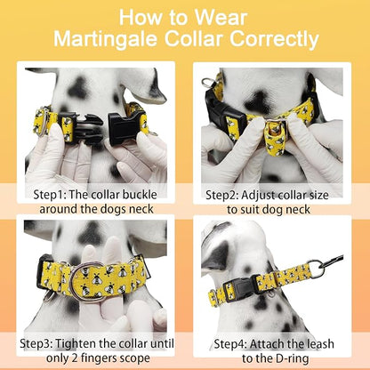 Martingale Dog Collar with Buckle Yellow Bee Dog Collar Adjustable Cute Design Patterns (Bee, Large)