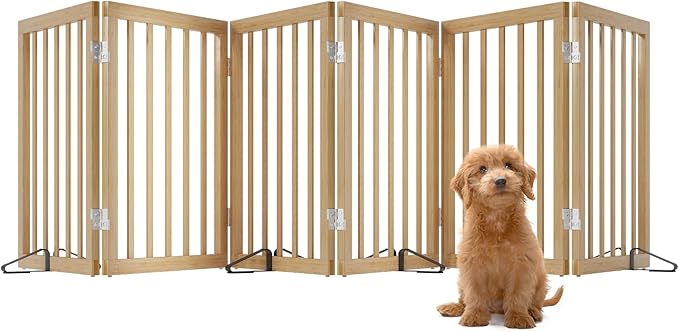 Extra Wide Dog Gates for Doorways, Bamboo Dog Gates for the House Stairs, Freestanding Pet Gates for Dogs, Doogie Puppy Fence Gate