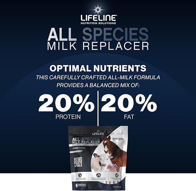 ANNUSO LIFELINE All Species Milk Replacer 20:20, 10lb Bag - All-Milk Formula with LifePulse - For Calves, Piglets, Foals - Supports Growth, Digestion, Immunity - Easy Mix, High Protein & Fat Blend