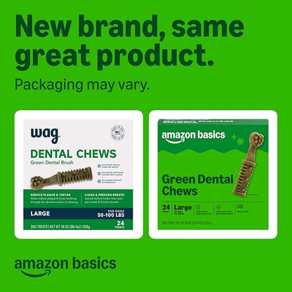 Amazon Basics Dental Dog Treats to Help Clean Teeth & Freshen Breath for Large Dogs, Unflavored, Per Pack: 24 Count, 2.25 pounds (Previously Wag)