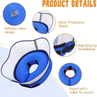 Elevated Inflatable Dog Cone Collar Alternative After Surgery, Dog Donut Collar, Soft Pet Cone to Stop Licking for Small Medium Large Dogs