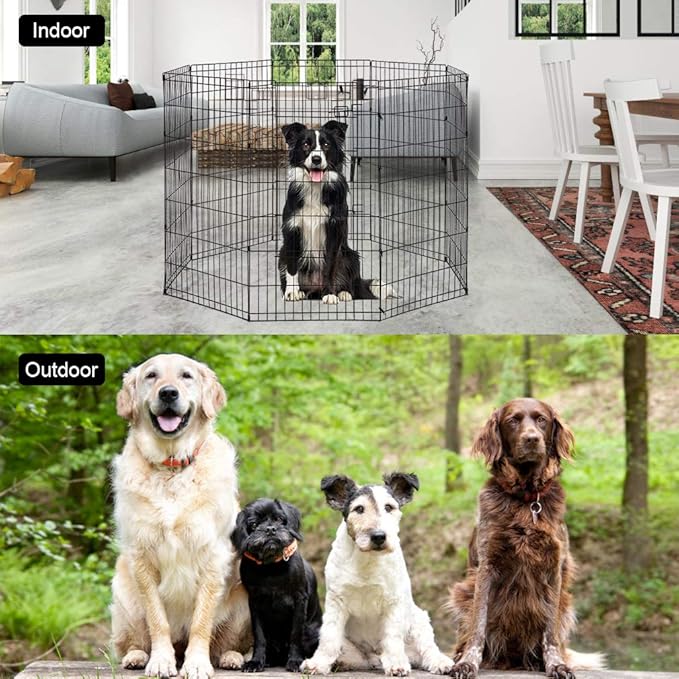 BestPet | Foldable Dog Playpen | 48 Inch, 8 Panels | Metal Pet Exercise Pen | Indoor Outdoor Portable Dog Fence with Door | Removable, Rust-Resistant Secure Pet Kennel | Easy to Assemble