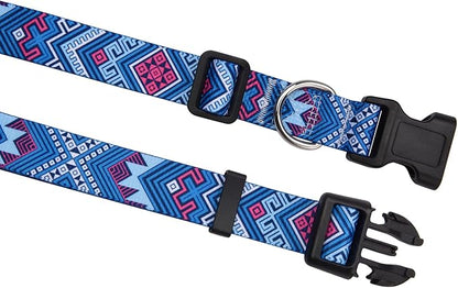 Mihqy Dog Collar with Bohemia Floral Tribal Geometric Patterns - Soft Ethnic Style Collar Adjustable for Small Medium Large Dogs(Blue Ethnic Style,L)