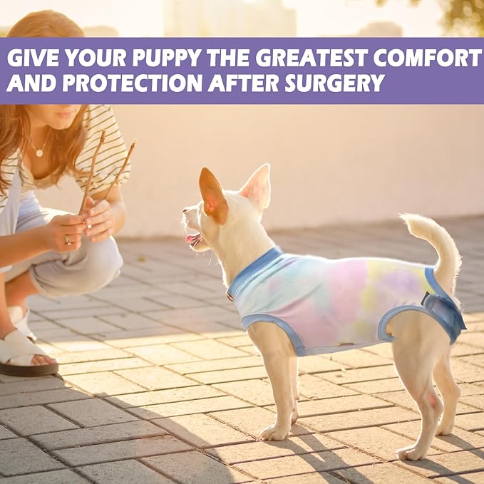Dog Surgery Recovery Suit, Surgical Recovery Suit for Dog Male Neuter, Female Spay Shirt, Cone Alternative Pet Surgical Onesie Post Surgery Bodysuit, Tie-dye Light Blue, X-Small