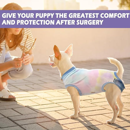 Dog Surgery Recovery Suit, Surgical Recovery Suit for Dog Male Neuter, Female Spay Shirt, Cone Alternative Pet Surgical Onesie Post Surgery Bodysuit, Tie-dye Light Blue, X-Small
