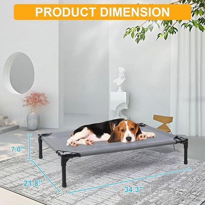 34'' Outdoor Elevated Dog Bed with Four Ice Pack, Raised Dogs Bed Small Medium Size Dogs, Breathable Cooling Dog Cot Beds with No-Slip Feet, Outdoor Pet Hammock Beds, Outside Pet Beds(Small)