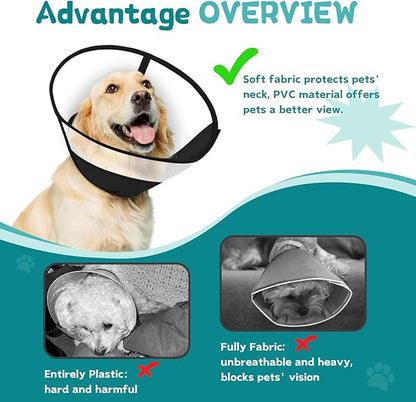Dog Cone Collar After Surgery to Stop Licking, with Soft Waterproof Liner, Transparent PVC, for Large Medium Dogs, Elizabeth Neck Recovery Collar ALtermative(M)