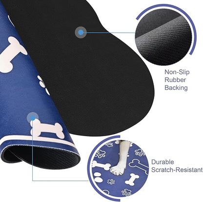 Dog Cat Mat for Food and Water,Rapid Absorbent Pet Feeding Mat, Bone Shaped Dog Placemat Bowl Mat with Rubber Backing,No Stains Pet Food Mats Indoor, Pet Accessories Supplies,Blue 23"×36"