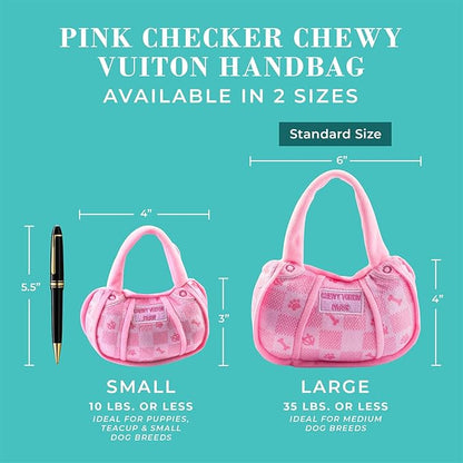 Haute Diggity Dog Chewy Vuiton Handbag Plush Squeaky Dog Toy, Soft Durable Designer-Inspired Stuffed Puppy Chew Toys for Small & Medium Dogs, Machine-Washable (Pink Checker) Small