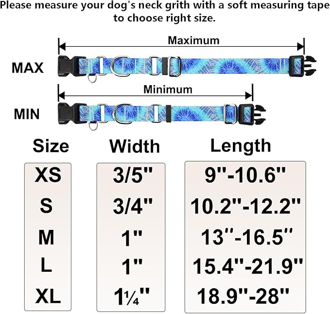 Martingale Collar with Buckle Blue Tie Dye Training Collar Adjustable Nylon Boy Dog Collars (Blue Teal, Medium)