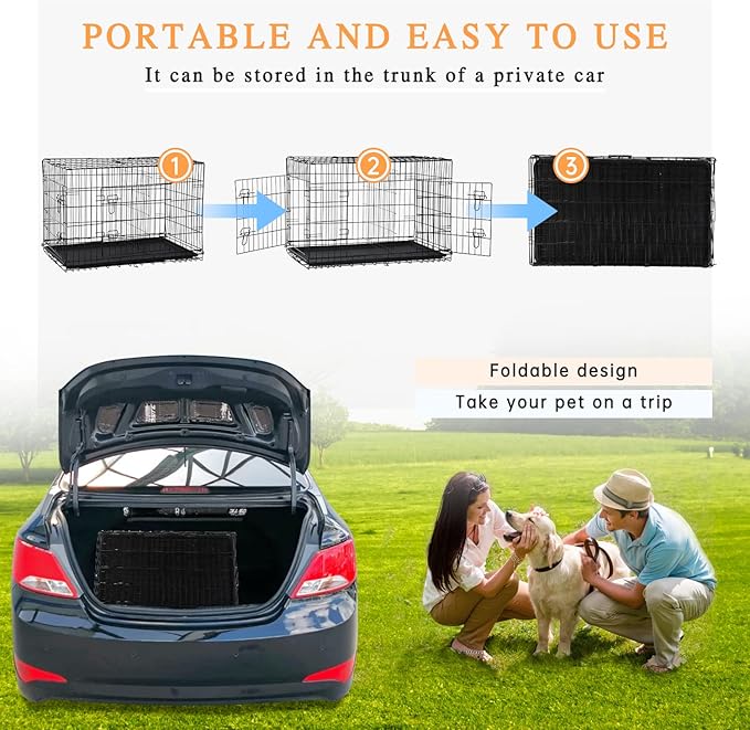 30 Inch Dog Crate for Small Dog, Metal Wire Pet Dog Cage for Small Animals Rabbit Indoor Outdoor Foldable Metal Dog Kennel with Divider Panel, Leak-Proof Plastic Pan