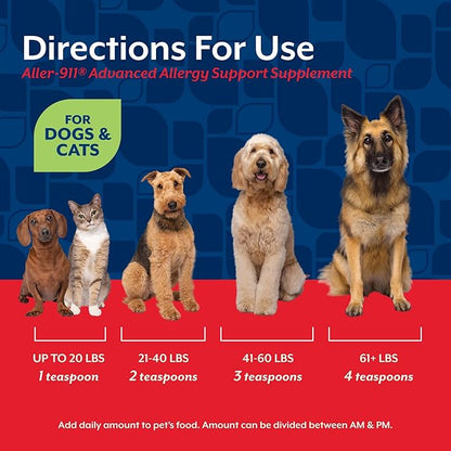 NaturVet Aller-911 Advanced Allergy Aid Formula Powder Plus Antioxidants for Dogs and Cats, 9 oz Powder, Made in The USA