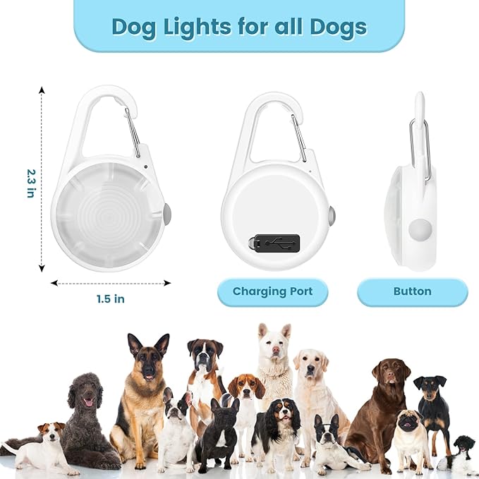 2Pack Dog Lights for Night Walking Dog Collar Light Clip on Glow in The Dark with 4Modes & RGB Color for Camping
