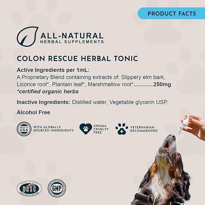 Animal Essentials Colon Rescue for Dogs & Cats - Constipation Relief, Stool Softener with Slippery Elm, Marshmallow Root, Licorice Root - 1 Fl Oz