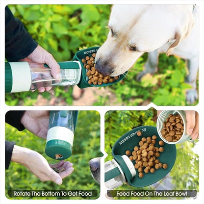 SUPERDESIGN Green Dog Water Bottle Portable with Food Container, Dog Travel Water Bottle Easy-to-Use, Leak-Proof Design Pet Water Bottle Ideal for Travel,Hiking and Dog Walking Accessories