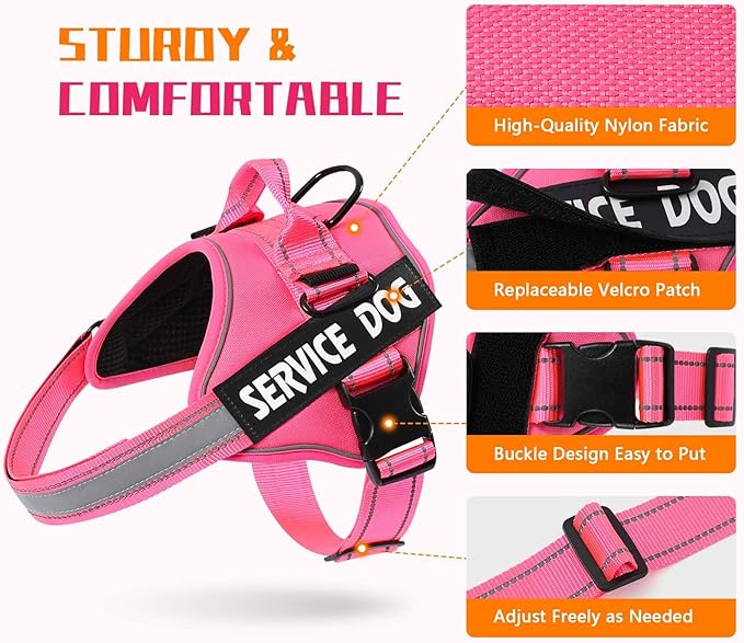 MUMUPET Service Dog Vest Harness, No Pull Reflective Adjustable with Handle, Soft Breathable Padding for Small Dogs, 2 Removable Velcro Patches (Hot Pink, XS)