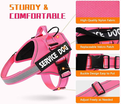 MUMUPET Service Dog Vest Harness, No Pull Reflective Adjustable with Handle, Soft Breathable Padding for Small Dogs, 2 Removable Velcro Patches (Hot Pink, XS)