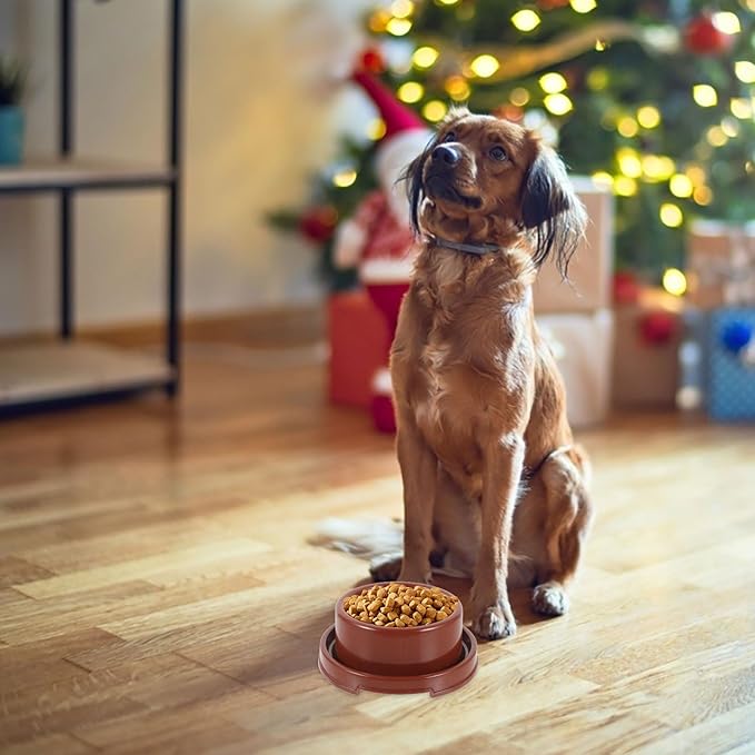 Plastic Pet Feeding Bowl and Water Dish, Brown Pp Dog Food Holder, Indoor Single Round Pet Feeder Bowl for Puppies and Dogs