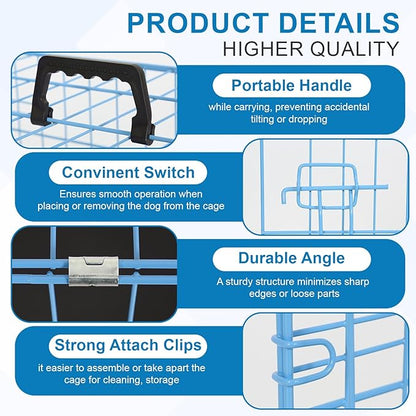36 inch Dog Crates for Medium Dogs Folding Metal Wire Dog Cage Kennel, Indoor Outdoor Dog Crate Kennels with Handle&Proof Tray Portable Pet Kennel Blue