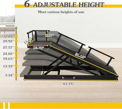 6 Level Height Adjustable Dog Ramp for Bed, Couch 65" Foldable Pet Ramp with Non-Slip Mat，DIY Glow Strips & Rest Platform Heavy Duty Dog Stairs for Large Dogs up to 200Lbs ，Black