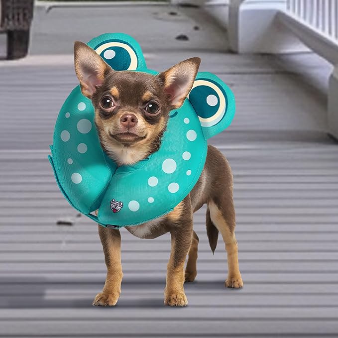 Frog Inflatable Recovery Collar, Comfortable Cone Replacement for Pet Surgery, Protective Collars to Prevent Licking & Biting, Size Small