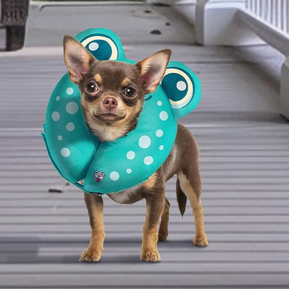 Frog Inflatable Recovery Collar, Comfortable Cone Replacement for Pet Surgery, Protective Collars to Prevent Licking & Biting, Size Small