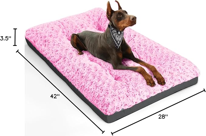 POCBLUE XL Dog Beds, Large Pet Bed for Crate, Washable Plush Dog Mat for Cages, Non-Slip Crate Pad for Outdoor/Indoor/Car Use, Comfy & Soft Kennel Pad for Dogs Up to 90 lbs, 41"x27", Pink