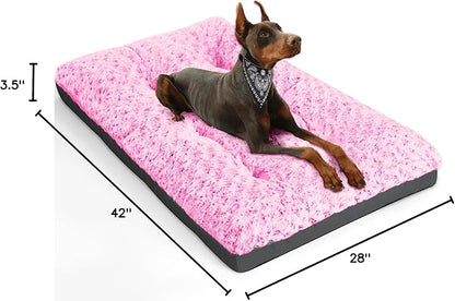 POCBLUE XL Dog Beds, Large Pet Bed for Crate, Washable Plush Dog Mat for Cages, Non-Slip Crate Pad for Outdoor/Indoor/Car Use, Comfy & Soft Kennel Pad for Dogs Up to 90 lbs, 41"x27", Pink