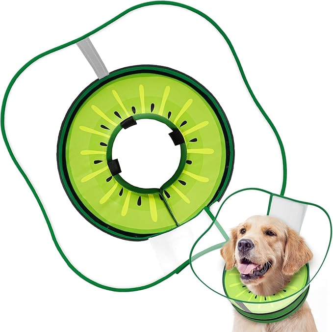 Sponge Dog Cone Collar, Dog Recovery Collar Alternative with Detachable High Clear Shield, Adjustable Soft Neck Cone for Small Medium Large Dogs, Stop Licking After Surgery (Kiwi,XL)