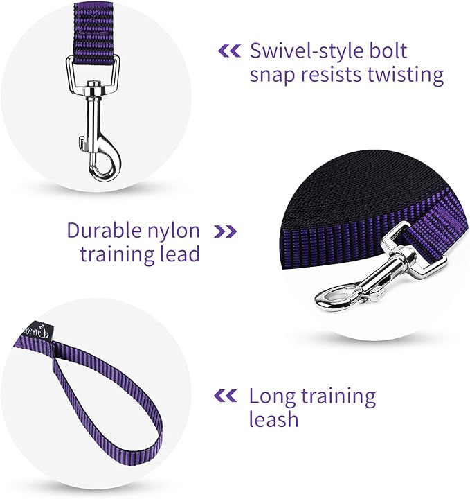 Hi Kiss Dog/Puppy Obedience Recall Training Agility Lead - 15ft 20ft 30ft 50ft 100ft Training Leash - Great for Training, Play, Camping, or Backyard(30ft,Black_Purple)