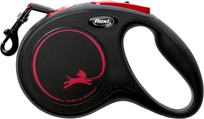 FLEXI New Classic Tape Retractable Dog Leash for Medium Dogs Upto 30-55 lbs. – 16 ft., Black Red |Tangle Free Pet Walking Leash with One-Handed Brake, Pause, Lock |German Quality Product