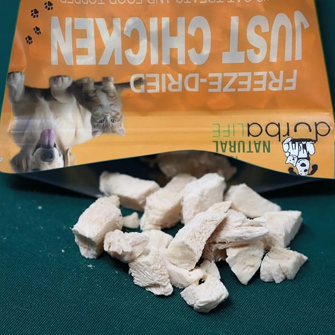 Just Chicken Raw Freeze-Dried Bites Two-Pack Single Source Dog & Cat Treats Food Topper - Training Treasure, Perfect for Picky Eaters, Grain-Free, Protein Rich (2 Packs) (2.0 oz each, Just Chicken)