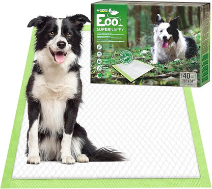 CROCI Puppy Pads 28x34in Green Wee Wee Pads for Dogs , Plant-Based Dogs Pads Extra Large Absorbs Up to 7 Cups of Liquid, 5-Layer Leak-Proof & Quick Drying, Disposable (40 Counts)