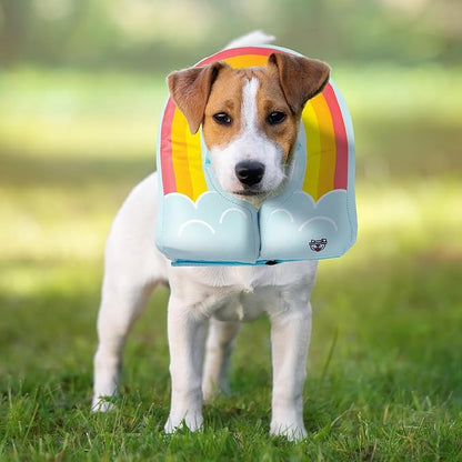 Rainbow Inflatable Dog Recovery Collar, Comfortable Cone Replacement for Pet Surgery, Protective Collars to Prevent Licking & Biting, Size Medium
