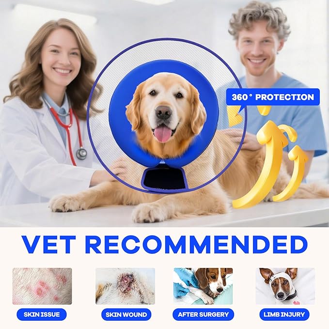 Inflatable Dog Cone Collar with Detachable Sturdy Shield,Soft&Lightweight-Ideal for Post-Surgery Recovery and Daily Wear,Suitable for Small Medium Large Dog Breeds(Blue,M+)