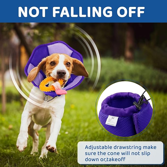 SUNFURA Dog Cone - Soft Cone for Dogs to Stop Licking, Pet E-Collar Alternative After Surgery, Adjustable Pet Recovery Collar for Wound Healing, Purple Large