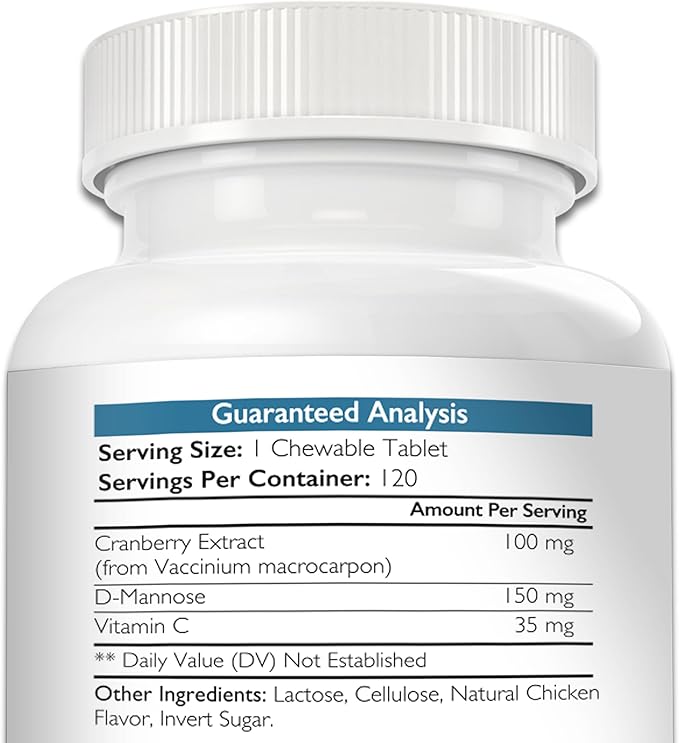 Cranberry D-Mannose for Dogs, Support for Bladder & UTI, Pet Urinary Tract + Immune Health Supplement, Cranberry for Dogs with D-Mannose & Vitamin C, 150 Chewable Tablets