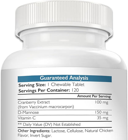 Cranberry D-Mannose for Dogs, Support for Bladder & UTI, Pet Urinary Tract + Immune Health Supplement, Cranberry for Dogs with D-Mannose & Vitamin C, 150 Chewable Tablets