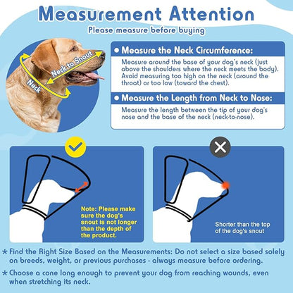 Dog Cone, Transparent Recovery Collar for Large Medium Small Dogs, E Collar After Surgery to Stop Licking, Depth Adjustable Soft Cone Not Block Vision Patented